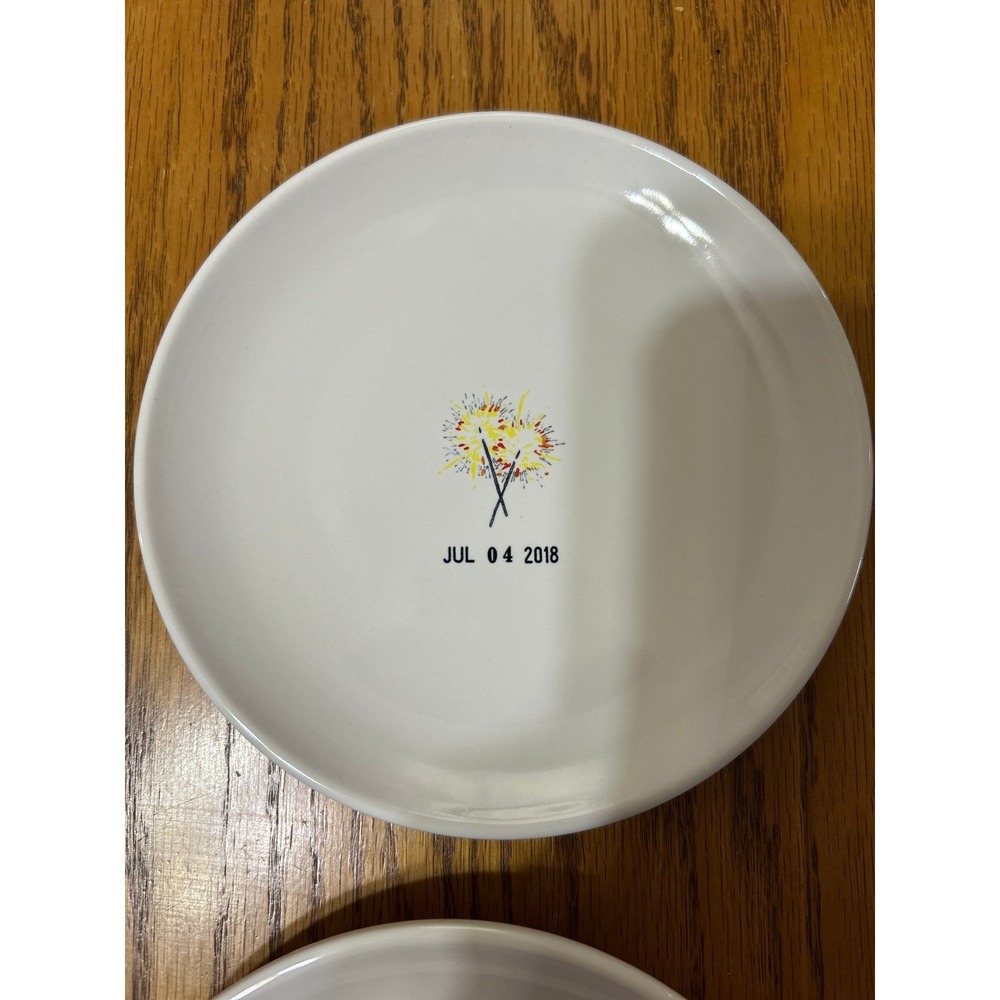 Rae Dunn July 4 2018 Appetizer Plates Set of 4 Patriotic Flag Stars Fireworks - Picture 5 of 9